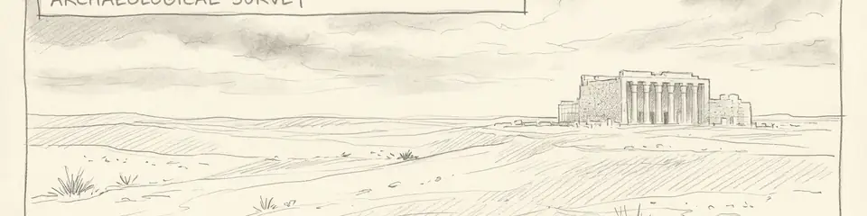 Graphite pencil sketch banner of Temple of Awwam