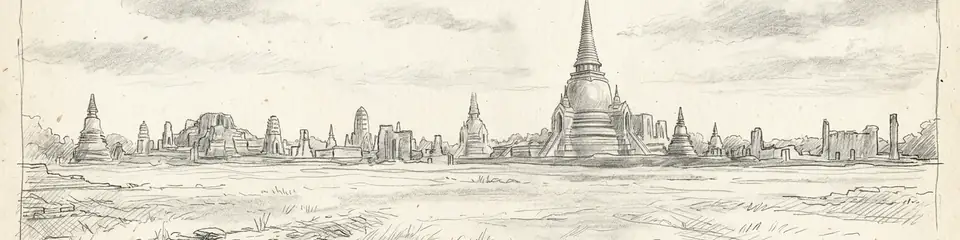 Graphite pencil sketch banner of Ayutthaya