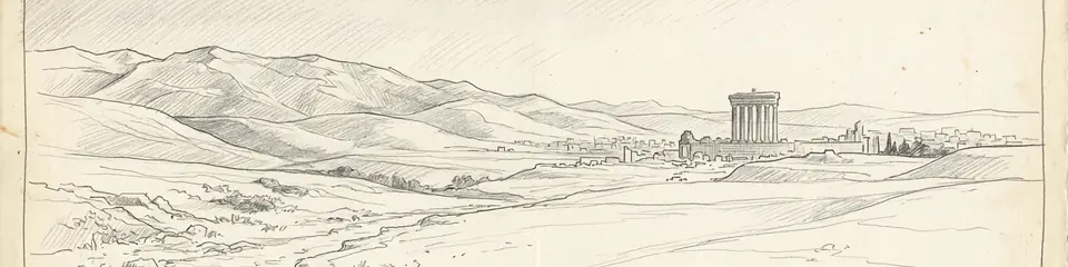 Graphite pencil sketch banner of Baalbek