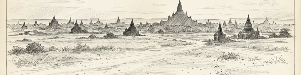Graphite pencil sketch banner of Bagan