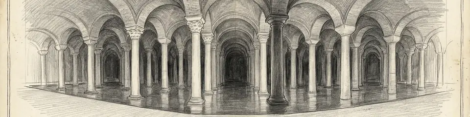 Graphite pencil sketch banner of Basilica Cistern