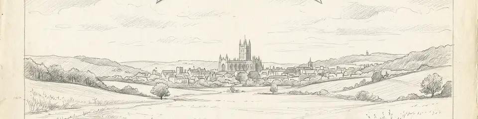 Graphite pencil sketch banner of Bath (Aquae Sulis)