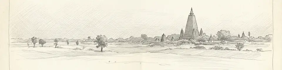 Graphite pencil sketch banner of Bodh Gaya