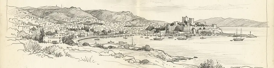 Graphite pencil sketch banner of Bodrum (Halicarnassus)