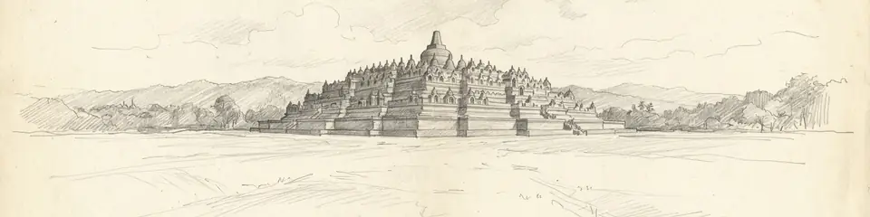 Graphite pencil sketch banner of Borobudur