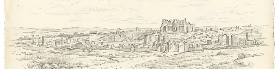 Graphite pencil sketch banner of Bulla Regia