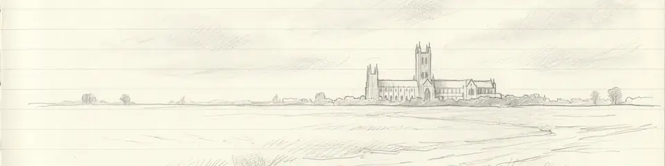 Graphite pencil sketch banner of Canterbury Cathedral