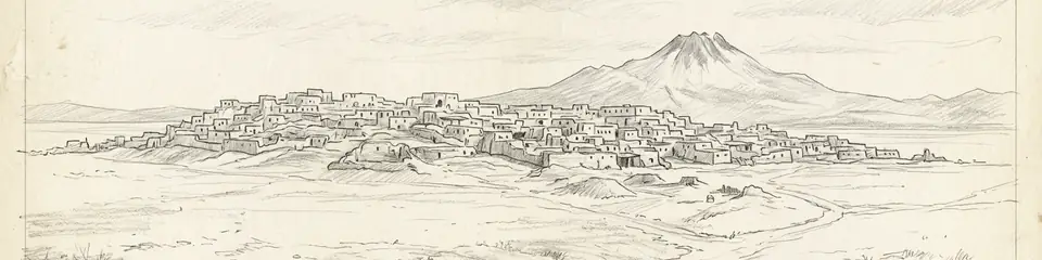 Graphite pencil sketch banner of Çatalhöyük