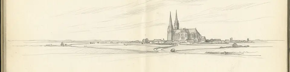 Graphite pencil sketch banner of Chartres Cathedral