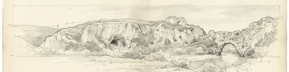 Graphite pencil sketch banner of Chauvet Cave