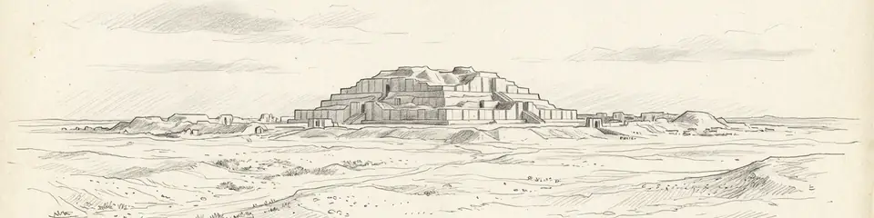 Graphite pencil sketch banner of Chogha Zanbil