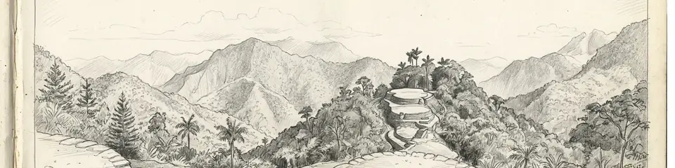 Graphite pencil sketch banner of Ciudad Perdida
