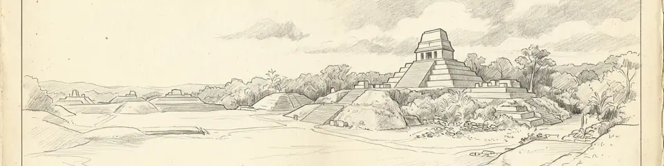 Graphite pencil sketch banner of Copán
