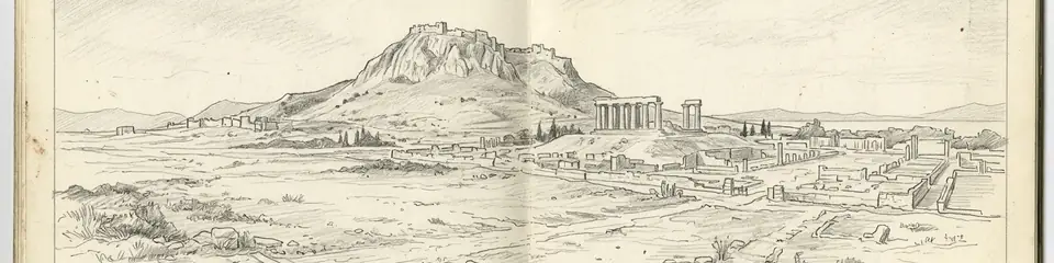 Graphite pencil sketch banner of Ancient Corinth