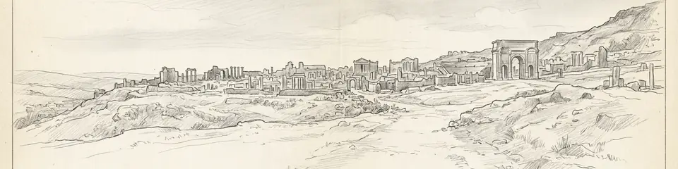 Graphite pencil sketch banner of Cuicul (Djemila)