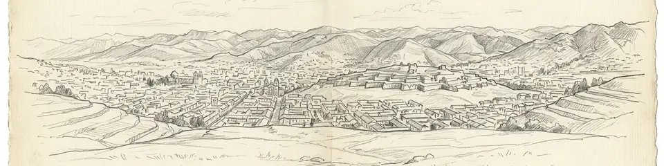 Graphite pencil sketch banner of Cusco