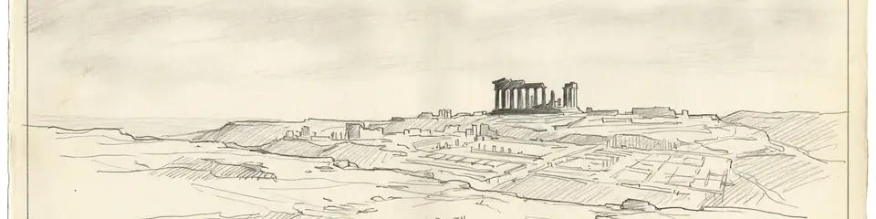 Graphite pencil sketch banner of Cyrene