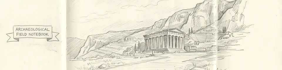 Graphite pencil sketch banner of Delphi