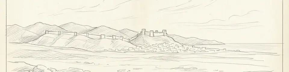 Graphite pencil sketch banner of Derbent