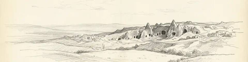 Graphite pencil sketch banner of Derinkuyu