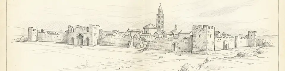 Graphite pencil sketch banner of Diocletian's Palace