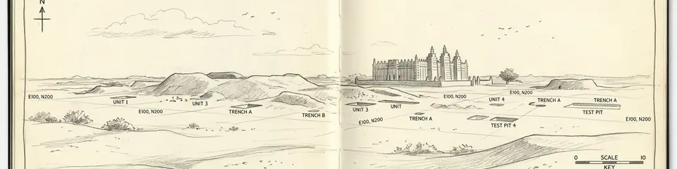 Graphite pencil sketch banner of Djenné-Djeno