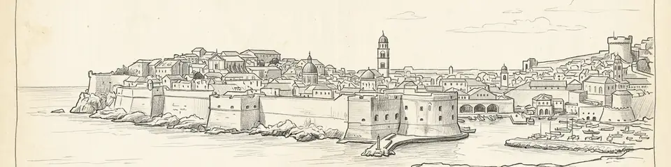 Graphite pencil sketch banner of Dubrovnik Old Town