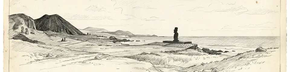 Graphite pencil sketch banner of Easter Island