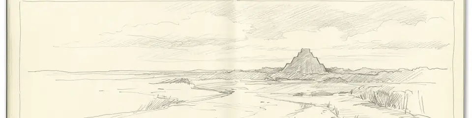Graphite pencil sketch banner of El Mirador
