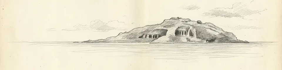 Graphite pencil sketch banner of Elephanta Caves