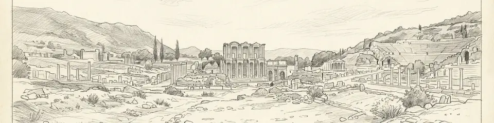 Graphite pencil sketch banner of Ephesus