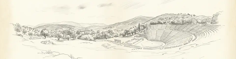 Graphite pencil sketch banner of Epidaurus