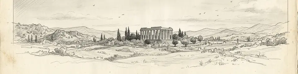 Graphite pencil sketch banner of Euromos
