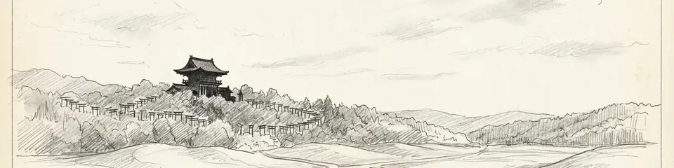 Graphite pencil sketch banner of Fushimi Inari-taisha