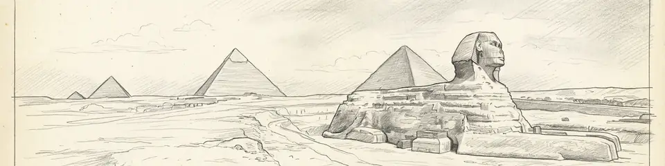 Graphite pencil sketch banner of Great Sphinx of Giza
