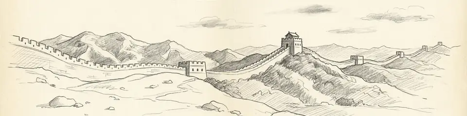 Graphite pencil sketch banner of Great Wall of China