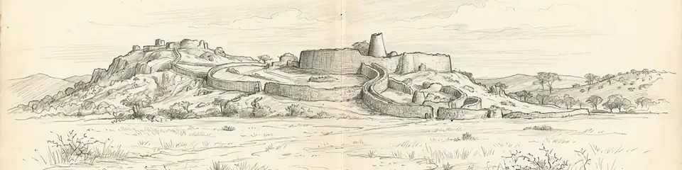 Graphite pencil sketch banner of Great Zimbabwe