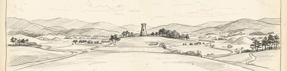 Graphite pencil sketch banner of Gyeongju Historic Areas