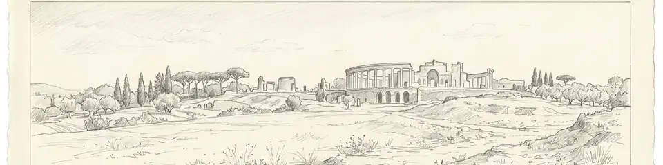 Graphite pencil sketch banner of Hadrian's Villa