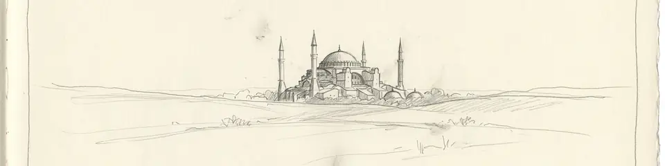 Graphite pencil sketch banner of Hagia Sophia