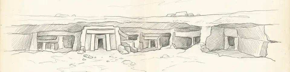 Graphite pencil sketch banner of Hal Saflieni Hypogeum