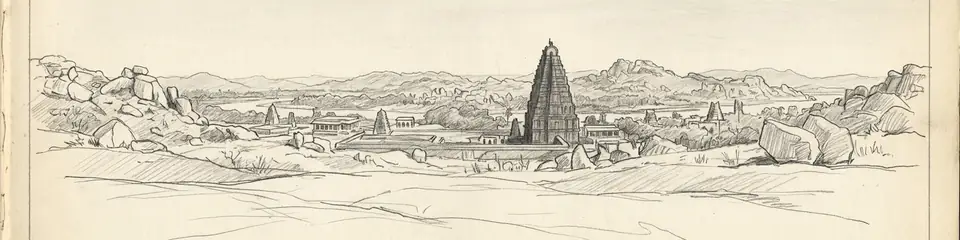 Graphite pencil sketch banner of Hampi