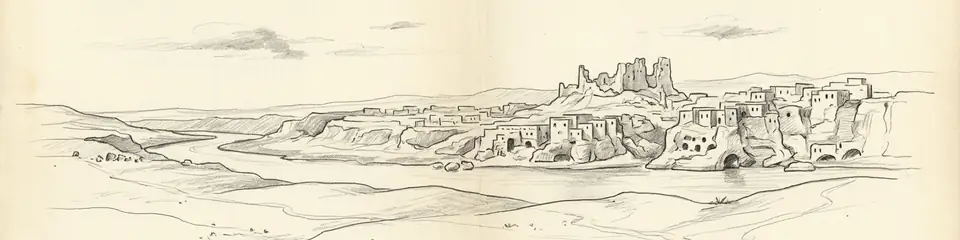 Graphite pencil sketch banner of Hasankeyf