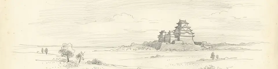 Graphite pencil sketch banner of Himeji Castle