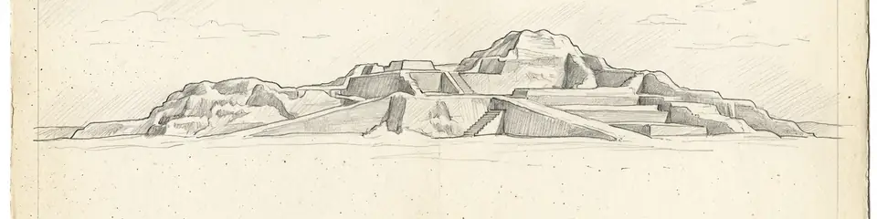 Graphite pencil sketch banner of Huaca de la Luna
