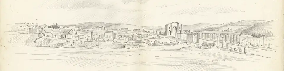Graphite pencil sketch banner of Jerash