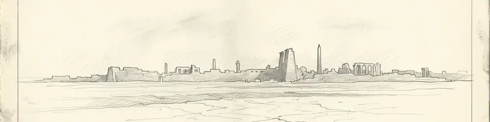 Graphite pencil sketch banner of Karnak