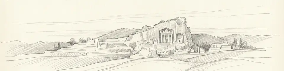 Graphite pencil sketch banner of Kaunos