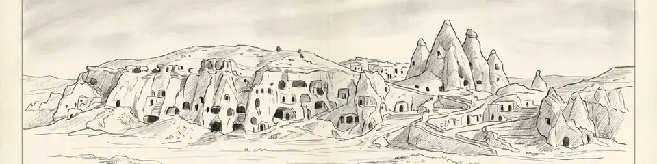 Graphite pencil sketch banner of Kaymaklı Underground City