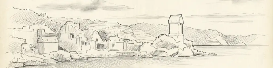 Graphite pencil sketch banner of Kekova